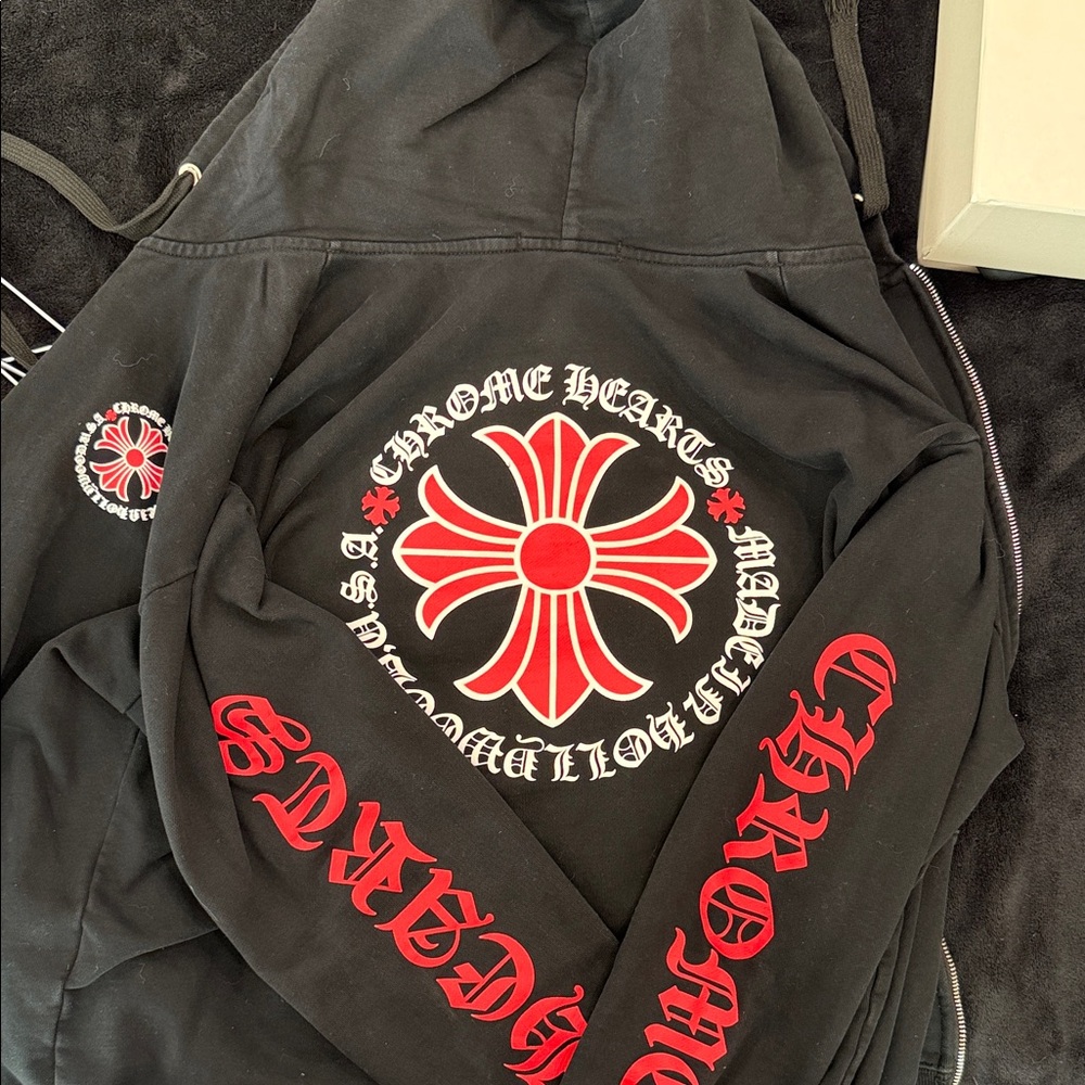 Chrome Hearts Black Hoodie with Red Emblems